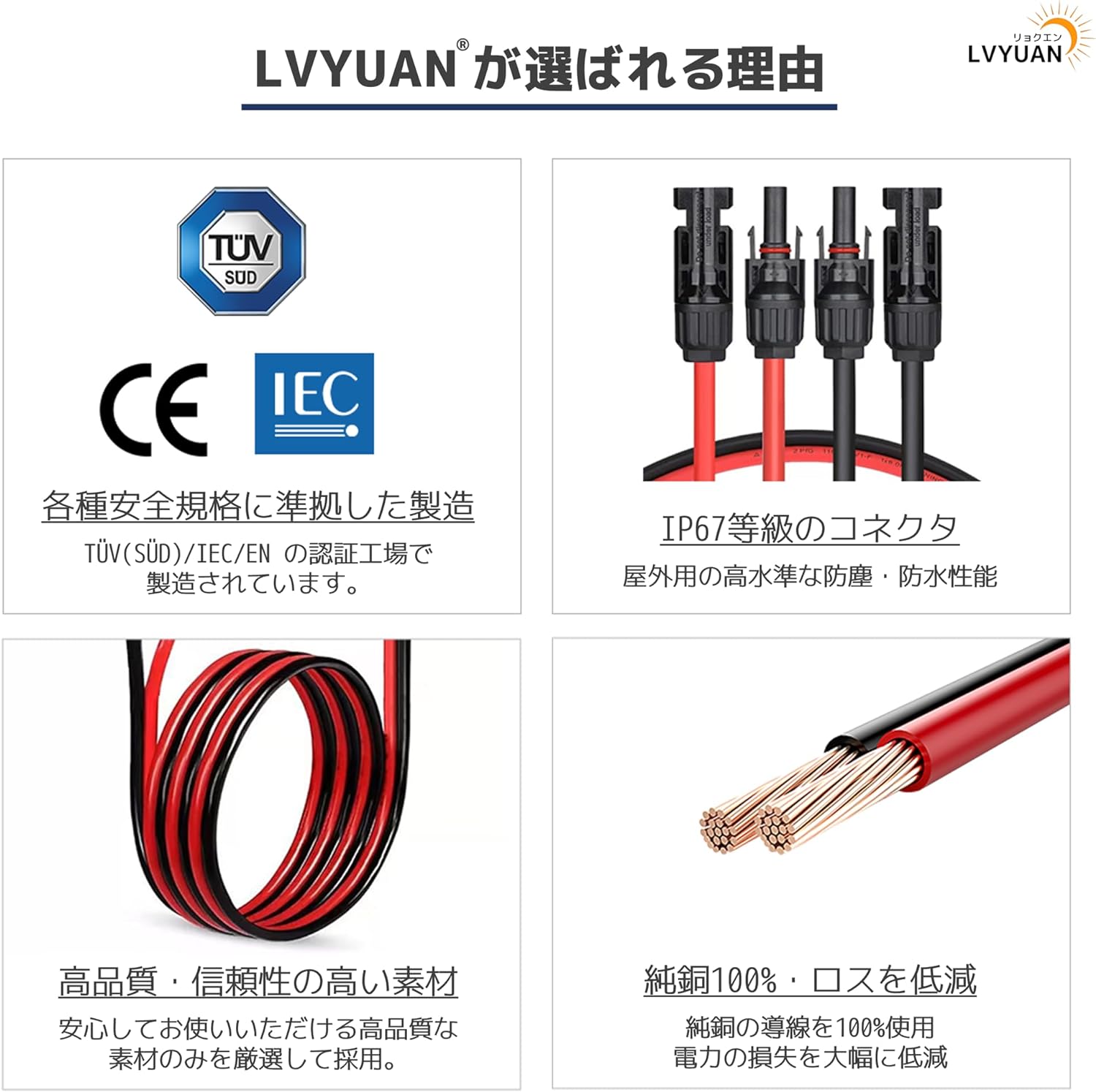 LVYUAN ソーラー延長ケーブル 両端MC4コネクター付き 11AWG / 4mm² - LVYUAN（リョクエン）公式ショップ