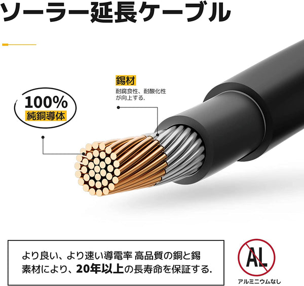 LVYUAN ソーラーパネルMC4延長ケーブル 13AWG/2.5mm² - LVYUAN
