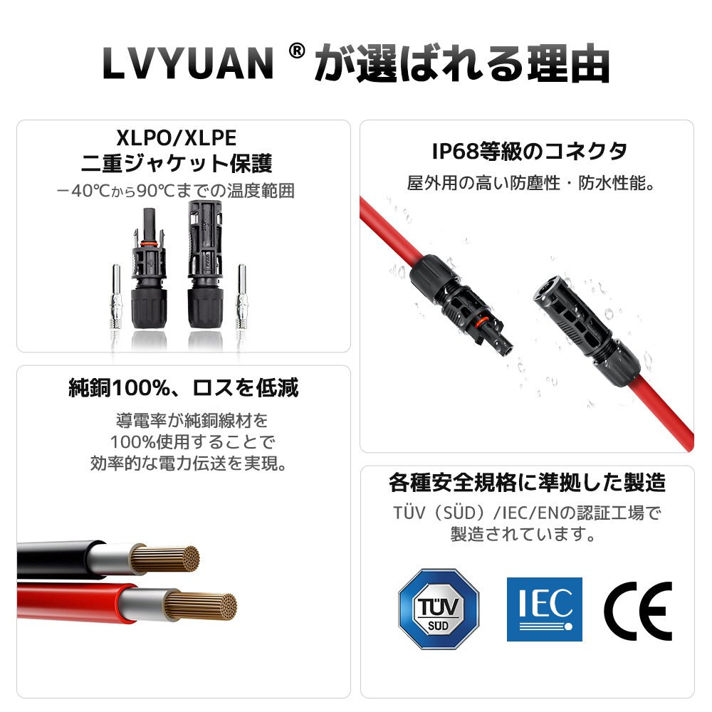 LVYUAN ソーラーパネルMC4延長ケーブル 9AWG/6mm² - LVYUAN（リョクエン）公式ショップ