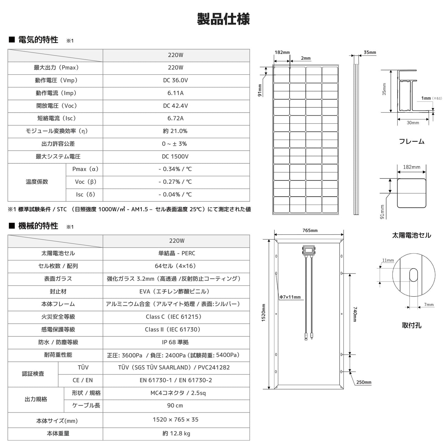 LVYUAN（リョクエン）220W 単結晶ソーラーパネル【ICE基準・TUV規格品】 - LVYUAN（リョクエン）公式ショップ