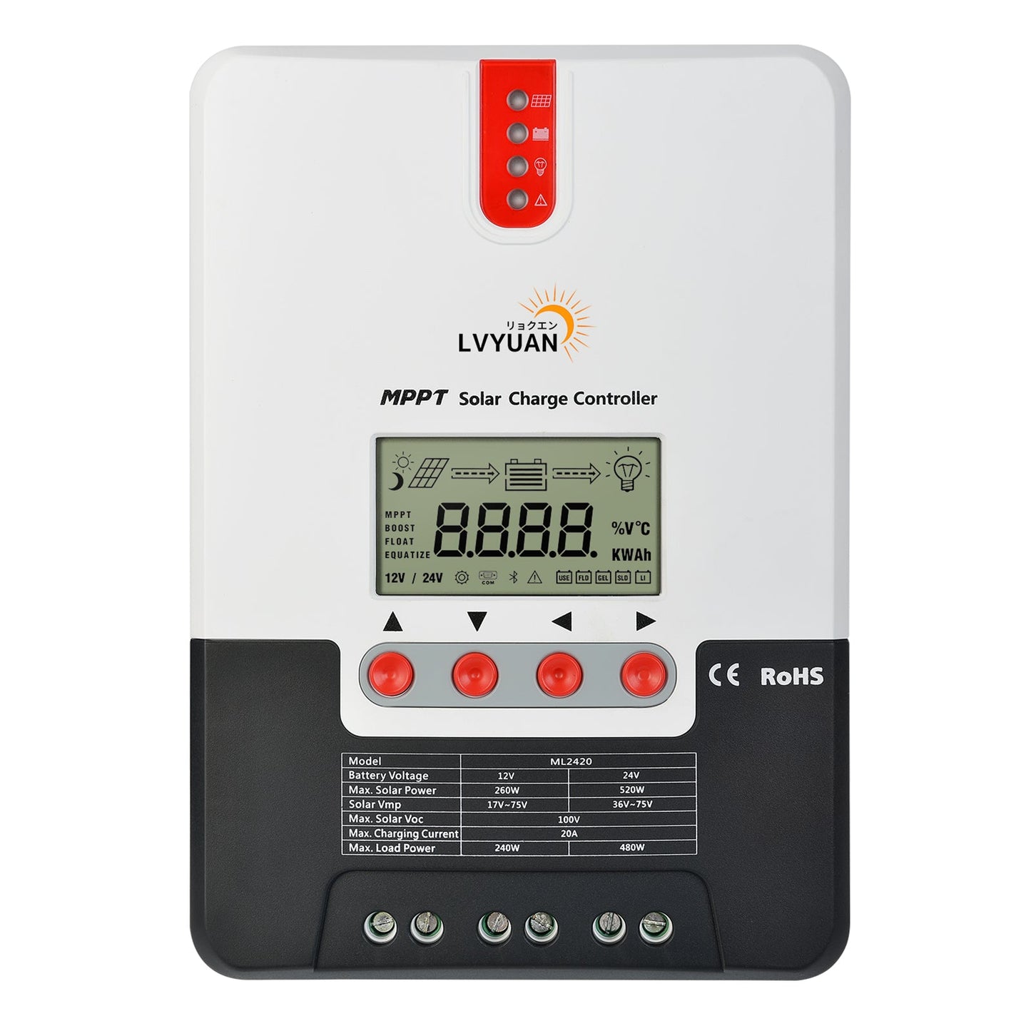 LVYUAN（リョクエン）MPPT チャージコントローラー20A 12V/24V自動切替 最大入力520Wソーラー充放電 ML2420 - LVYUAN（リョクエン）公式ショップ