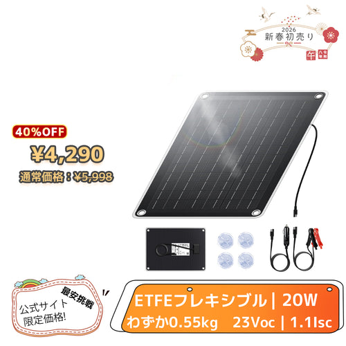 LVYUAN（リョクエン）20W ETFEフレキシブルソーラーパネル