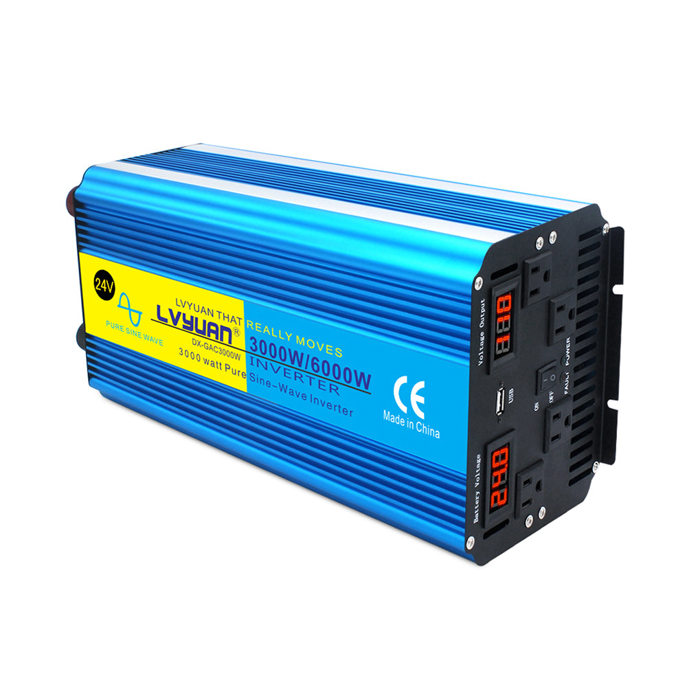 LVYUAN 純正弦波インバータ 3000W DC24V（直流）AC100V（交流）50HZ/60HZ切替 ACコンセント×3