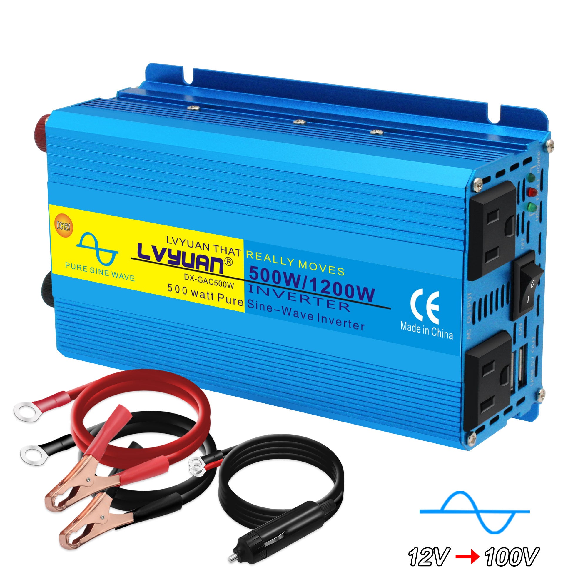 LVYUAN 純正弦波インバーター 500W DC12V（直流）AC100V（交流