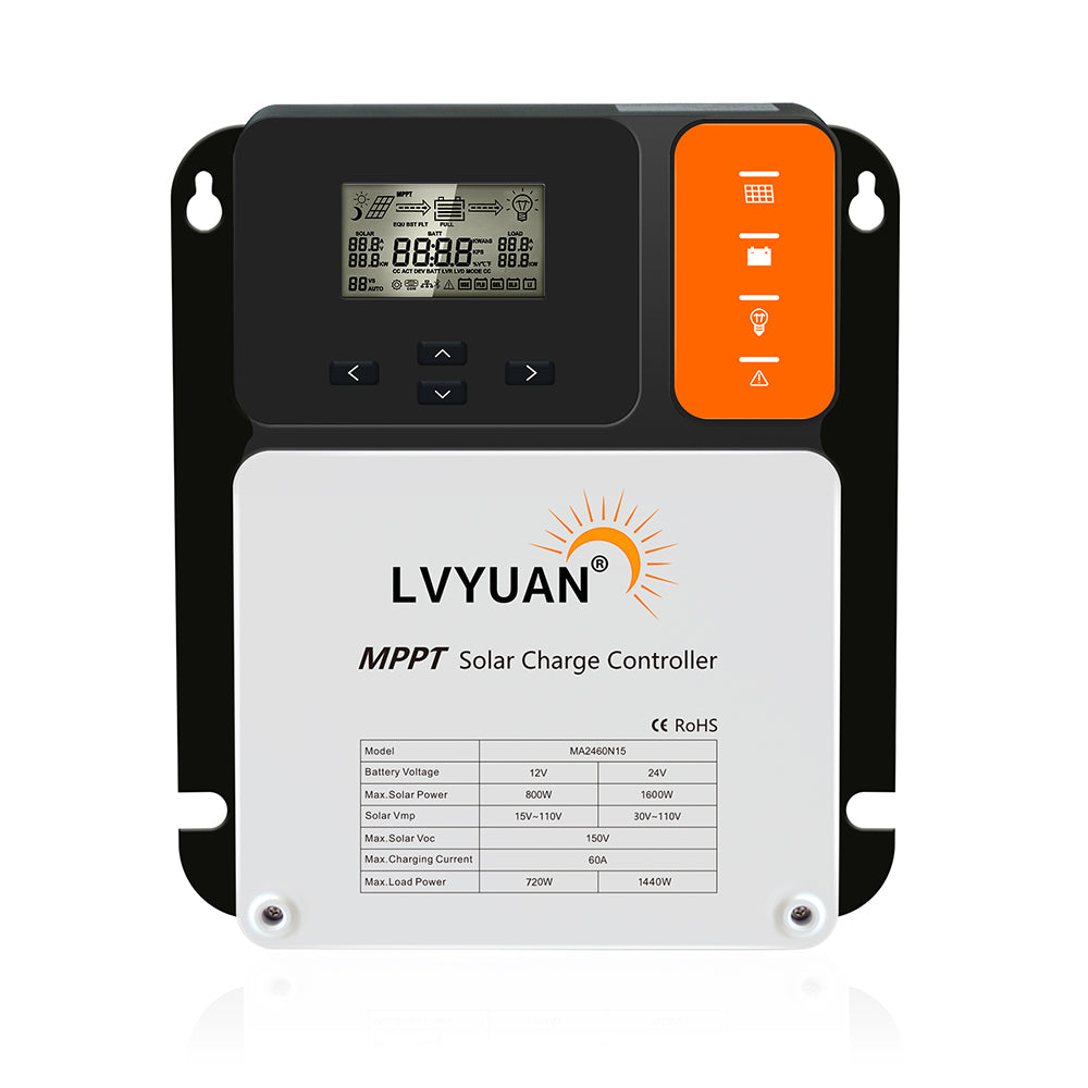 LVYUAN（リョクエン）MPPT チャージコントローラー60A 12V/24V自動切替 最大入力1600Wソーラー充放電
