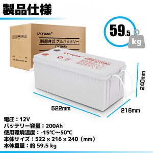 LVYUAN バッテリー 鉛蓄電池 12V/200Ah