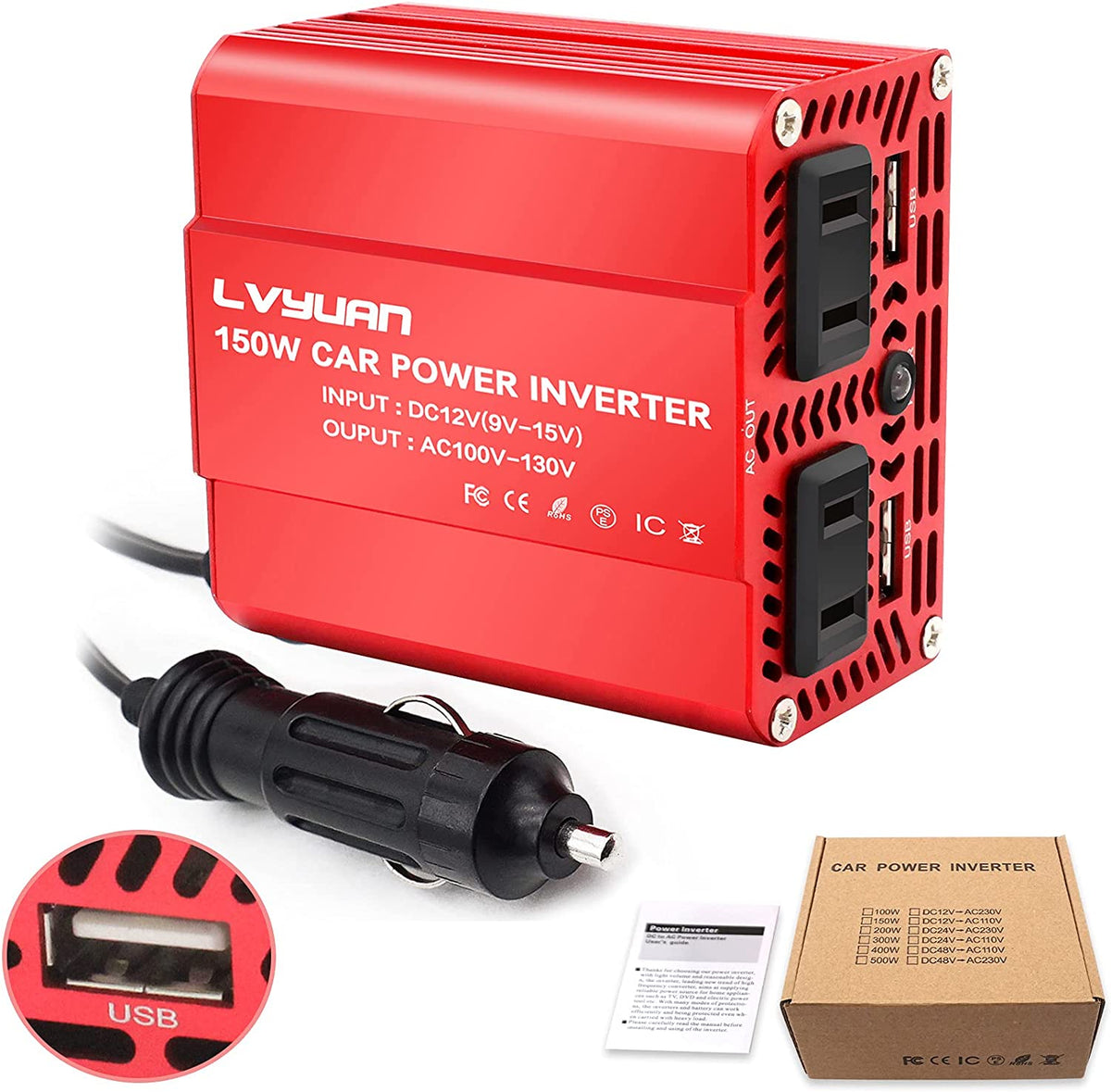 LVYUAN 疑似正弦波インバーター 150W DC12V（直流）AC100V（交流）