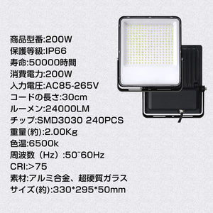 LVYUAN(リョクエン) 200w LED投光器【PC素材 2個入】