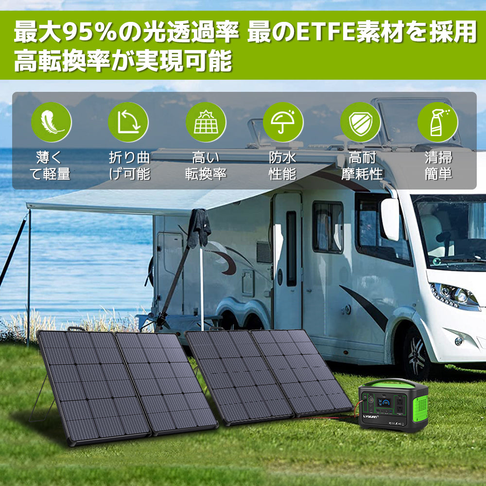 高い素材 LVYUAN（リョクエン）120W 折りたたみ 防水防塵ETFE ソーラー