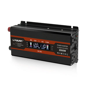 LVYUAN 疑似正弦波インバーター 1000W DC12V（直流）AC100V（交流）LEDディスプレイ付き（黒）