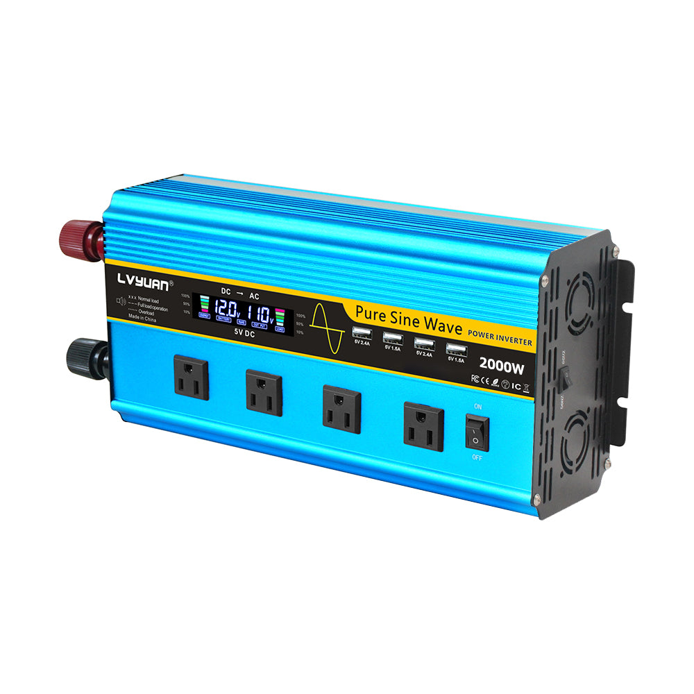 LVYUAN 純正弦波インバーター 2000W DC12V（直流）AC100V（交流）50HZ/60HZ切替 ACコンセント×4