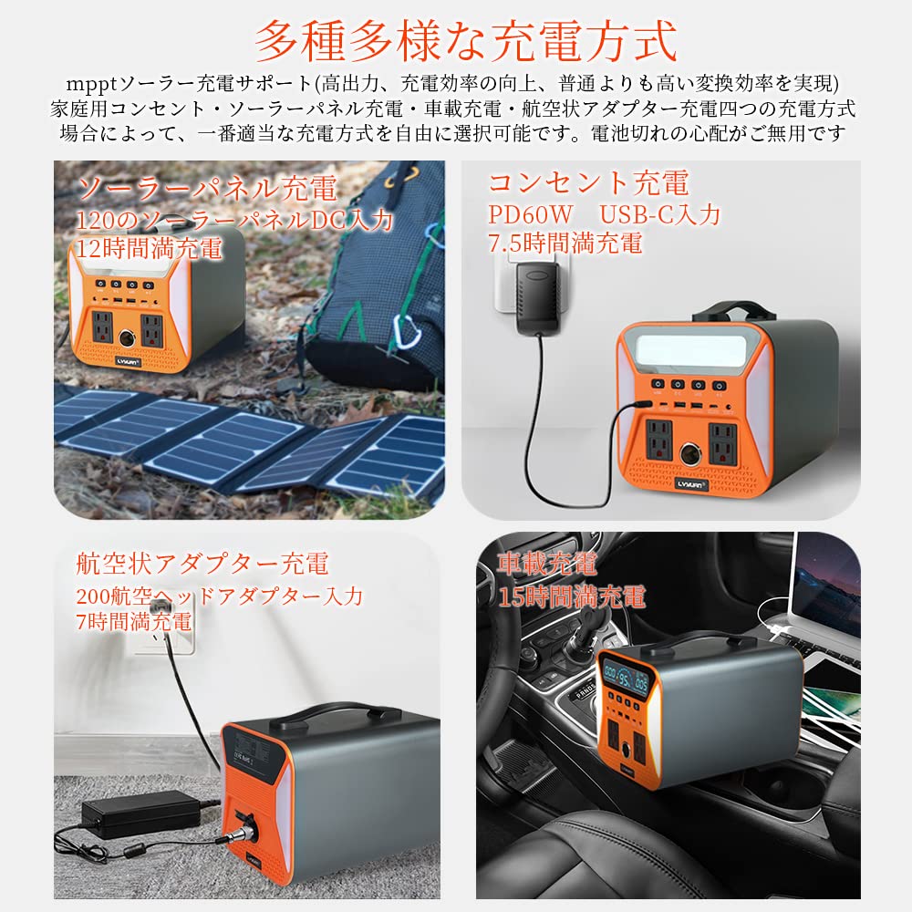 ✨ポータブル電源 230Wh 1.5時間で満充電 (300W 瞬間最大600W)-