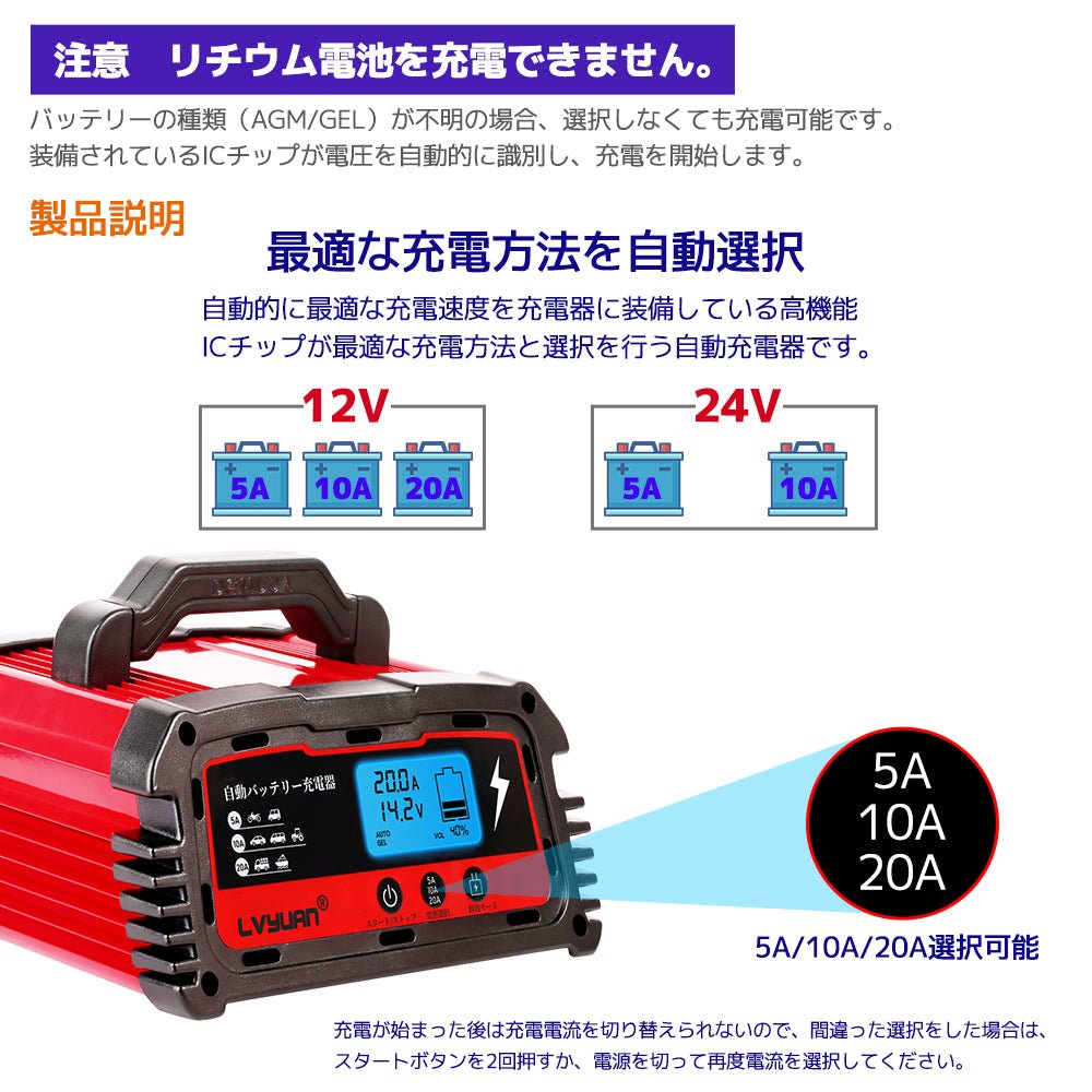 LVYUAN パルスバッテリー充電器 20A 12V・24V鉛バッテリー専用 - LVYUAN（リョクエン）公式ショップ
