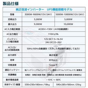LVYUAN 正弦波インバータ24V 5000W 最大 10000W DC24V（直流）AC100V（交流）変換 50HZ 60HZ 外部電源を接続可能 低周波 UPS 無停電電源装置常時大容量 - LVYUAN（リョクエン）公式ショップ