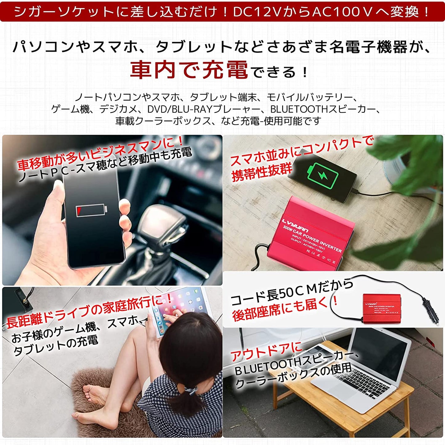LVYUAN 疑似正弦波インバーター 300W DC12V（直流）AC100V（交流） - LVYUAN（リョクエン）公式ショップ