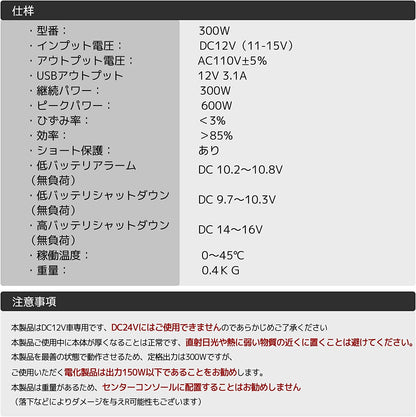LVYUAN 疑似正弦波インバーター 300W DC12V（直流）AC100V（交流） - LVYUAN（リョクエン）公式ショップ