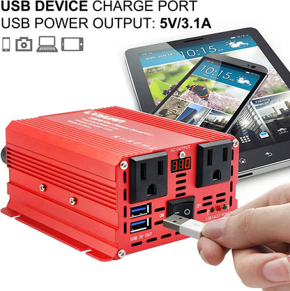 LVYUAN 疑似正弦波インバーター 500W DC12V（直流）AC100V（交流）ワニ口クリップ付き - LVYUAN（リョクエン）公式ショップ