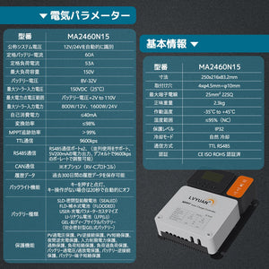 LVYUAN（リョクエン）MPPT チャージコントローラー60A 12V/24V自動切替 最大入力1600Wソーラー充放電 - LVYUAN（リョクエン）公式ショップ